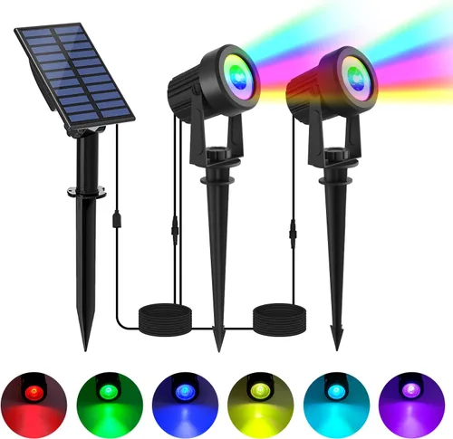 Focos solares impermeables para exteriores, focos de paisaje RGB, iluminación solar decorativa de Navidad para jardín, patio, camino, césped,