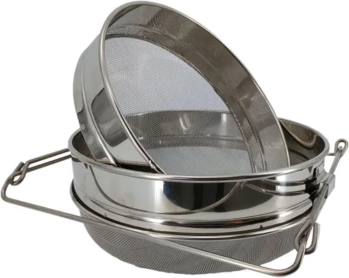 Colador de miel para cubo de 5 galones de acero inoxidable doble tamiz filtro de miel para miel limpia con brazos extensibles de hasta 16.5 pulgadas