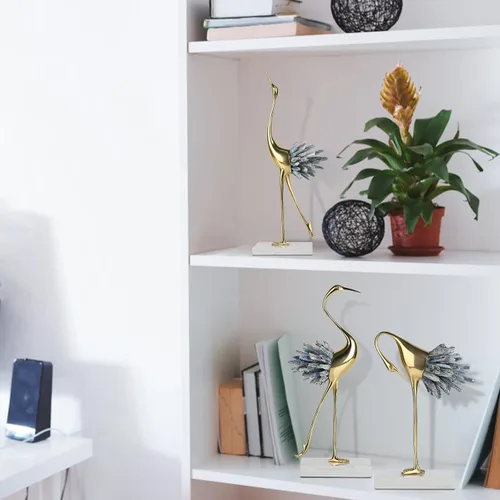 Miniatura 8 de Suruim - Acentos de decoración dorados, estatuas de pájaros de latón, adornos de cristal modernos para sala de estar, dormitorio, escritorio de Azul