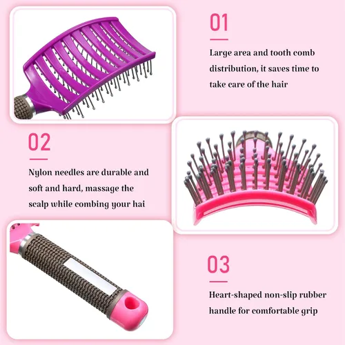 Miniatura 4 de Patelai 4 cepillos de pelo, desenredantes, curvos, ventilados, para mujeres y hombres, cepillos curvados ventilados para cabello rizado, largo