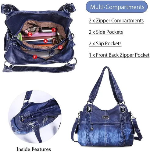 Miniatura 179 de Angel Barcelo - Bolsa de hombro amplia para mujer, diseño Hobo, cuero lavado