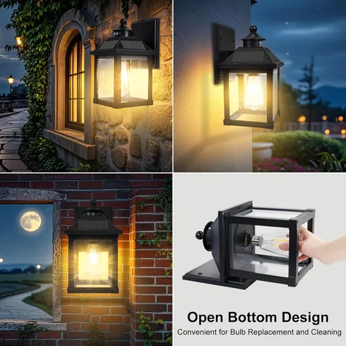 Miniatura 6 de Paquete de 2 luces solares de pared para exteriores, luces LED de porche del atardecer al amanecer, sensor de movimiento, aplique solar impermeable