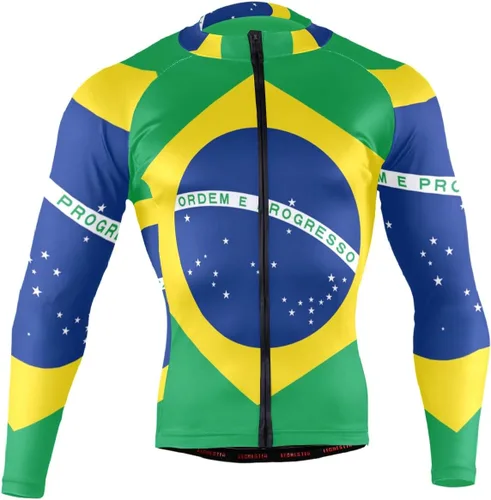 Miniatura 2 de Camiseta de ciclismo de manga larga para hombre con cremallera completa y 3 bolsillos traseros, Multi, S
