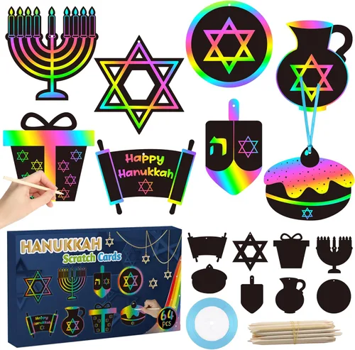 Miniatura 11 de BeYumi Diwali - Juego de 60 tarjetas para rascar con mandala, para niños, para manualidades, papel mágico para rascar, para colgar, adornos florales