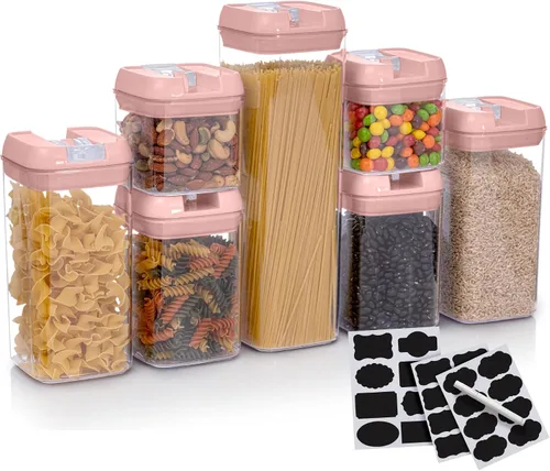 Miniatura 13 de Juego de 7 recipientes herméticos para almacenamiento de alimentos, contenedores organizadores de despensa, contenedores de plástico sin BPA, más