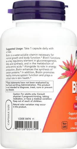 Miniatura 4 de NOW Biotin 5,000 mcg - 120 VCaps (paquete de 2 botellas)