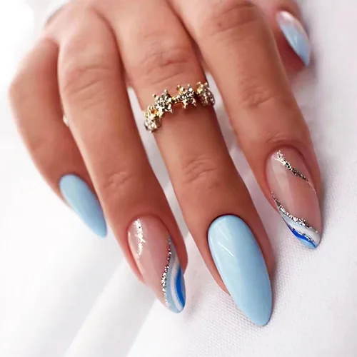 Miniatura 13 de Uñas postizas a presión con punta francesa, uñas postizas de almendra, cobertura completa, uñas artificiales brillantes, uñas acrílicas medianas