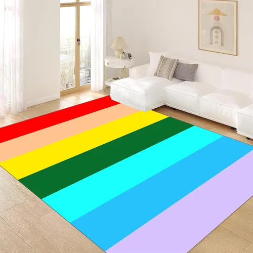Miniatura 8 de Alfombras suaves de arco iris para dormitorio de niña, alfombras coloridas y peludas, alfombras de juego para niños, estampado de nube blanca, arco