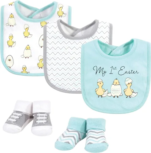 Miniatura 278 de Hudson Baby Conjunto de babero y calcetines unisex de algodón para bebé