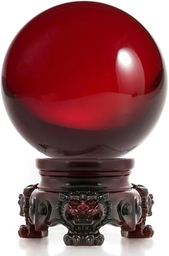 Miniatura 9 de Amlong Crystal bola de cristal de 3 pulgadas (80 milímetros) con base de secoya con diseño de león Morado