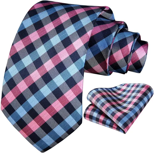 Miniatura 23 de HISDERN Conjunto de corbata a cuadros a cuadros pañuelo tejido clásico formal para hombre corbata y bolsillo cuadrado