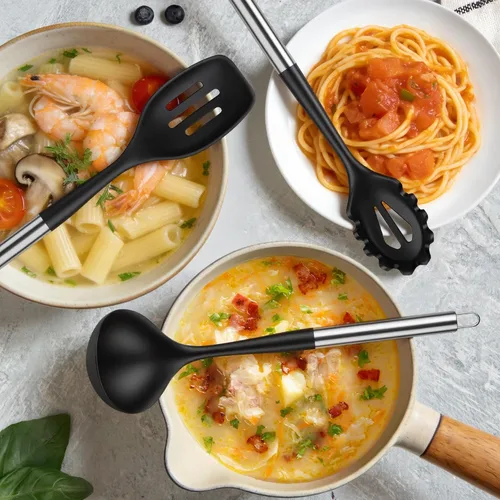 Miniatura 5 de 12PCS Kitchen Utensil Set, Silicone Cooking Tools with Stainless Steel Handle, BPA Free Spatula Spoon Ladle Set, Heat Resistant and Non-Scratch for