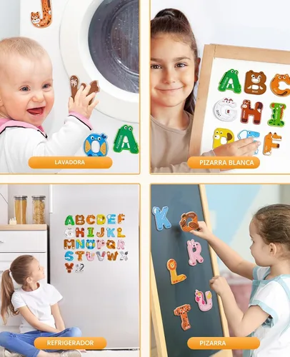 Miniatura 6 de JoyCat Imanes de madera gruesos del alfabeto para nevera, tamaño grande, lindo animal, colorido ABC, letras magnéticas, 26 letras mayúsculas, juego