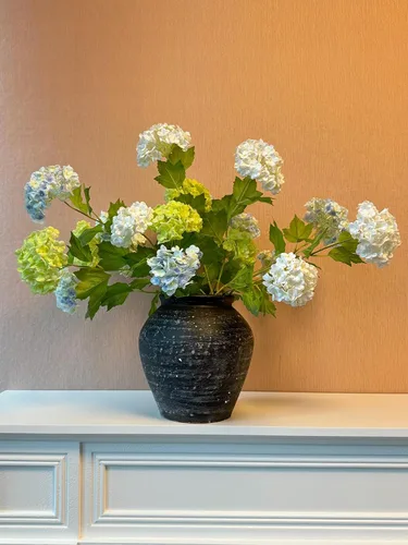 Miniatura 8 de YalzoneMet Bola de nieve artificial Viburnum 4 piezas de 26.8 pulgadas de color azul graduado, hortensias pequeñas, 2 cabezales, de látex natural