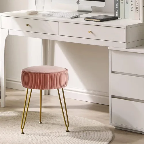 Miniatura 5 de IBUYKE Reposapiés Otomano Redondo de Terciopelo, Taburete de Tocador de Maquillaje Mesa Auxiliar, Asiento de Mesa de Tocador de Terciopelo, Taburete