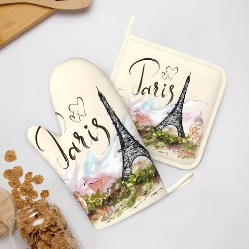 Miniatura 13 de Ohio State - Juego de manoplas de horno y soportes para ollas, resistentes al calor, antideslizantes, de silicona, con guantes de horno y Gris