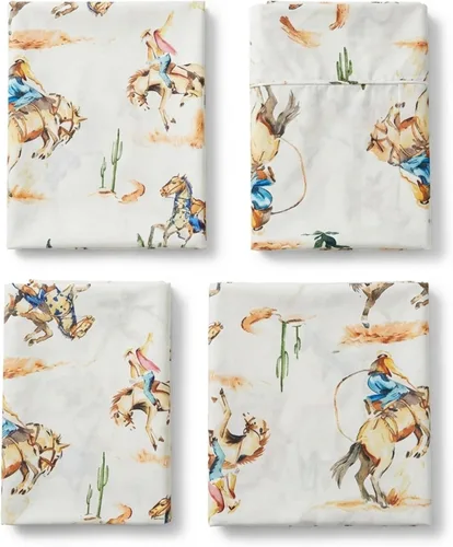 Miniatura 3 de Rod's True Western Bronco - Juego de sábanas tamaño matrimonial, ropa de cama occidental de 4 piezas, sábanas de algodón con fundas de almohada