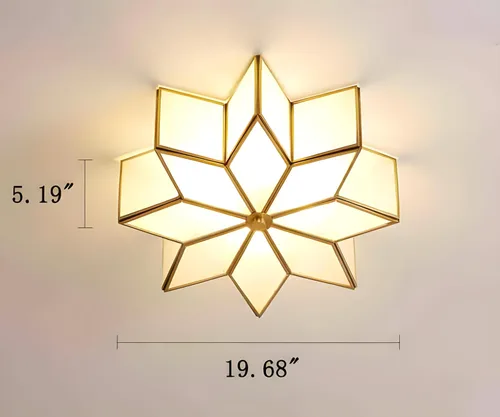 Miniatura 9 de Lámpara de techo de estrella de latón, lámpara de techo de vidrio semiempotrada, lámpara de techo de estilo de mediados de siglo con pantalla