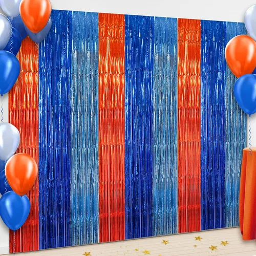 Miniatura 13 de BEISHIDA 4 Piezas de Serpentinas de Fiesta Negras y Naranjas con Flecos, Cortina de Telón de Fondo de Aluminio, Telón de Fondo de Oropel, Decoración