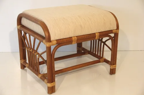 Miniatura 6 de Lounge Set de 2: Silla mecedora giratoria Java de mimbre de ratán natural hecha a mano y otomana Krit con cojín crema, coñac