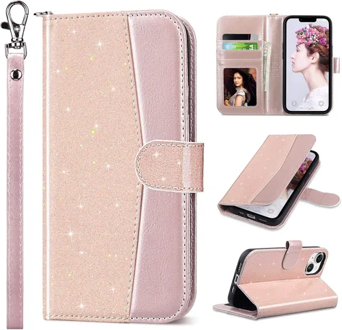 ULAK Compatible con iPhone 13 Funda tipo cartera para mujer, funda tipo portafolios de piel premium con tarjetero y función de caballete, funda