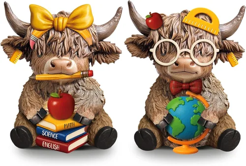 Miniatura 22 de Karenhi 2 piezas de figuritas de vaca de las Tierras Altas para el Día de la Madre, figuritas de gnomo de vaca con flores y corazón de MADRE