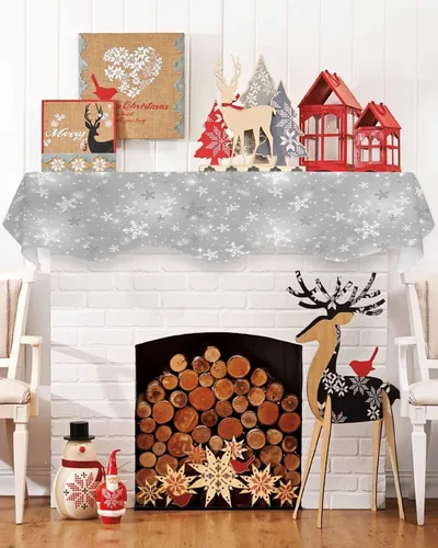Miniatura 7 de Daleng Bufanda de repisa de camión de Navidad con muñeco de nieve para chimenea, 60 x 17 pulgadas, árbol de Navidad, copos de nieve, ciervos, verde