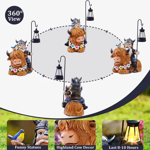 Miniatura 8 de Gnomo de jardín para exteriores, estatua de vaca de las tierras altas, gnomos de otoño, decoraciones de Navidad para patio, césped, porche, regalos