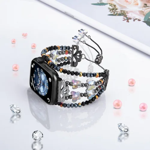 Miniatura 4 de Correas elegantes de mariposa compatibles con Apple Watch Series 9 de 1.614 pulgadas, 1.575 pulgadas, 1.496 pulgadas, dije delgado de cuentas