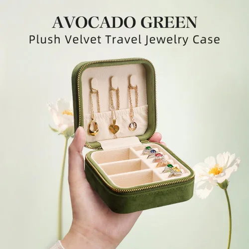 Miniatura 2 de Joyero de viaje, pequeño joyero de terciopelo de felpa para mujeres y niñas, organizador portátil de joyería para anillos, aretes, collares