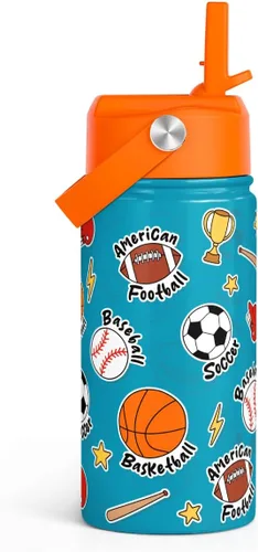Miniatura 32 de SANDJEST Botella de Agua para Niños con Tapa de Pajita - 12 Oz Botella de Acero Inoxidable Aislada con Dibujo de Animales para Niños y Niñas - Taza
