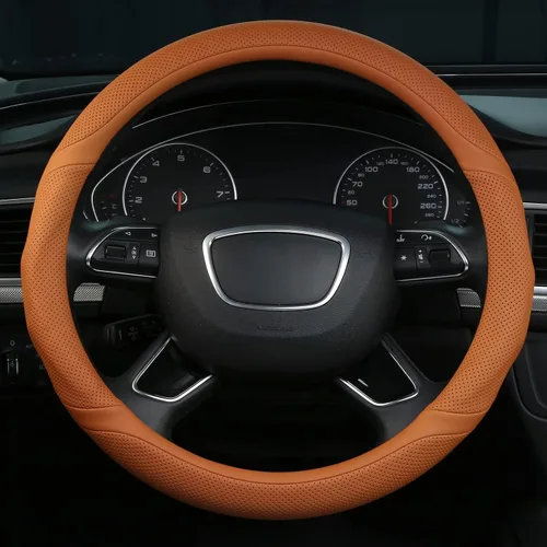 Miniatura 2 de ALEMODR Funda de volante de cuero naranja Cayenne universal de 15 pulgadas