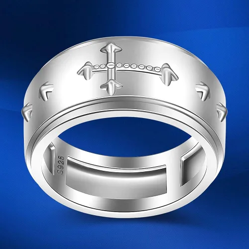 Miniatura 4 de Anillo giratorio con rosario en cruz para la ansiedad, para mujeres, adolescentes, plata de ley con oración a través de él, anillos cruzados