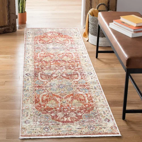 Miniatura 10 de Bloom Rugs Alfombra lavable antideslizante de 2 x 3 pies, color azul/verde/mandarina, alfombra tradicional oriental para sala de estar, dormitorio