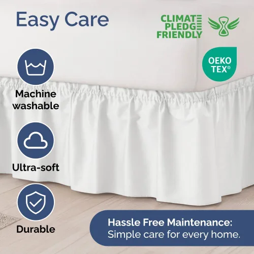 Miniatura 6 de CGK Linens - Falda de cama envolvente con volantes, color blanco, para camas de tamaño King con altura de 15 pulgadas sin arrugas, plisada con tela