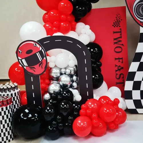 Miniatura 6 de Kit de arco de globos rojos, negros y blancos, 201 piezas de guirnalda de globos de látex con estrella explosiva roja, negra, blanca y plateada
