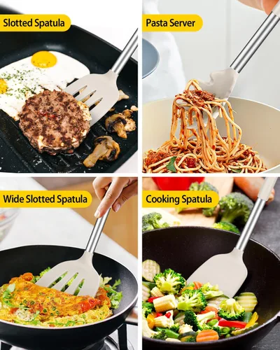 Miniatura 3 de Juego de utensilios de cocina de silicona, 8 piezas de utensilios antiadherentes con mango de acero inoxidable, herramientas de cocina resistentes