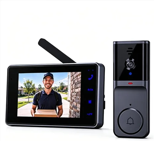 TKMARS Timbre de puerta inalámbrico sin suscripción timbre de video con monitor, intercomunicador bidireccional y en tiempo real, video 1080P,