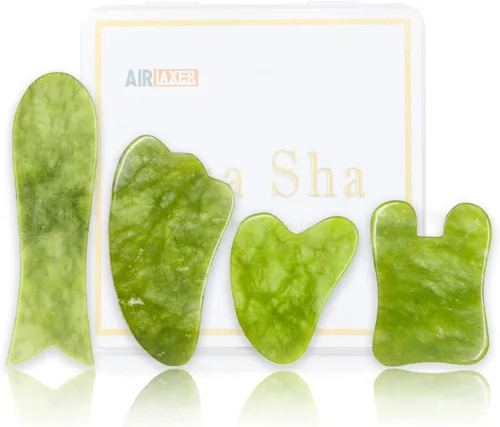 AIRLAXER Juego de herramientas faciales Gua Sha, kit de masaje Guasha para cara y cuerpo, tabla de masaje de raspado, juego de 4 piezas para terapia