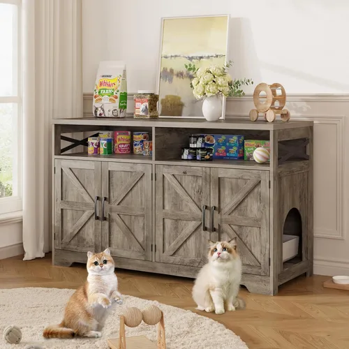Miniatura 18 de Halitaa - Caja de arena para gatos oculta, mueble con almohadilla para rasguñar, casa de campo para gatos con mesa de baño, negra