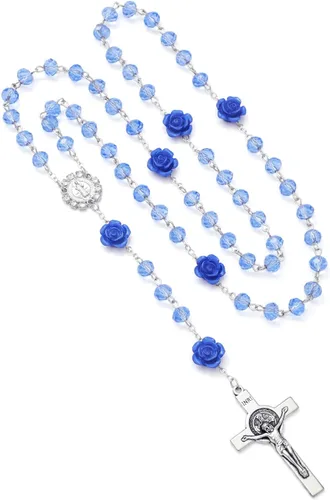 Miniatura 76 de KOMI Rosario de cuentas católicas para mujer, collar de cuentas de rosario con cruz de crucifijo, perlas de cristal, rosario, rosarios, católicos