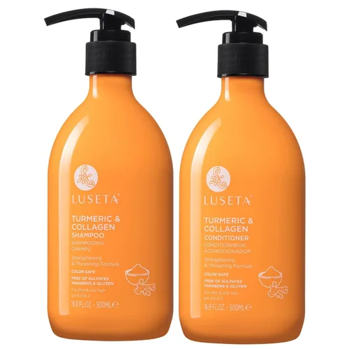 Set de Champú y Acondicionador Luseta para Cabello con Cúrcuma y Colágeno, Champú Voluminizador para Cabello Fino o Graso, Libre de Sulfatos y
