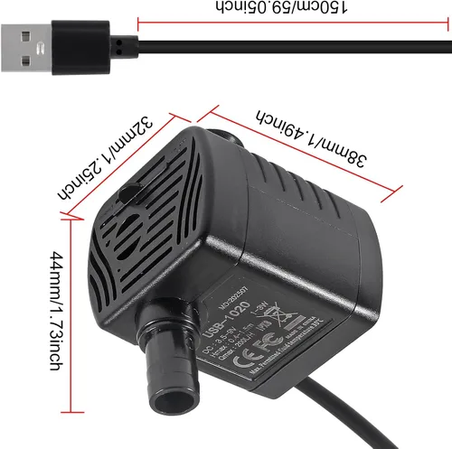 Miniatura 2 de Mini bomba de agua sumergible DC 3.5-9V USB 3W 200L/H con tubo de 6.5 pies para acuarios, pecera, fuente de estanque, fuentes de interior, estatua