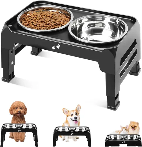 Miniatura 18 de COMESOON - Tazones elevados para perros, soporte elevado de 4 alturas ajustables con 2 tazones gruesos de acero inoxidable de 50 onzas, Negro