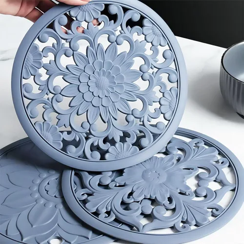 Miniatura 7 de Salvamanteles de silicona gris para platos calientes, ollas y sartenes, almohadillas calientes redondas para cocina, alfombrilla de silicona