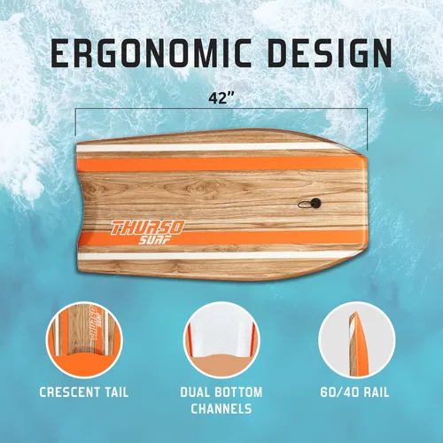 Miniatura 3 de THURSO SURF Quill 42'' Tabla de bodyboard ligera y duradera con núcleo EPS, cubierta IXPE, base pulida de HDPE, puntal FRP, cola crescent, doble