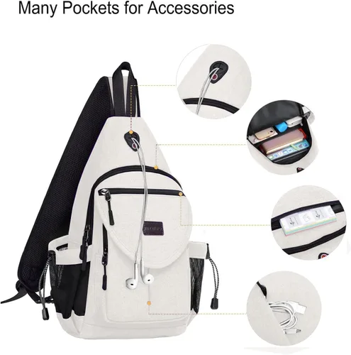 Miniatura 3 de MOSISO - Mochila bandolera/cruzada de lona para senderismo con bolsillo antirrobo Blanco perla