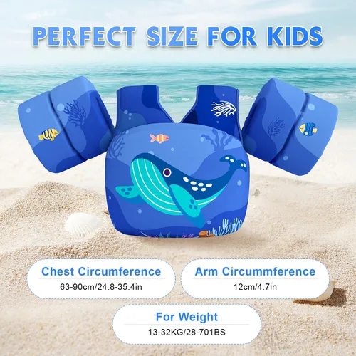 Miniatura 4 de Chaleco de natación para niños pequeños, apto para niños de 28 a 70 libras, flotadores para niños y niñas, ayuda a la natación, entrenamiento, traje