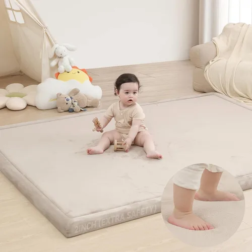 Miniatura 20 de Huloo Sleep - Tapete de juego para bebé, tapete de espuma viscoelástica de 1.3 pulgadas de grosor, terciopelo coral suave, antideslizante, Gris