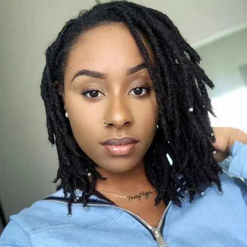 Miniatura 28 de Extensiones de cabello humano Loc de 0.2 cm de ancho, 4 pulgadas, 30 hebras, negro natural 100% completamente hechas a mano, extensiones